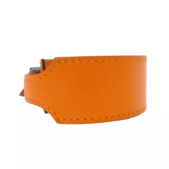 Auth HERMES Artemis Touareg Bracelet Bangle E in Square Orange Leather - Picture 12 of 12